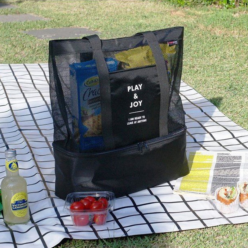 Beach Net Bag with Insulated Bottom Storage Beach Net Bag with Insulated Bottom Storage