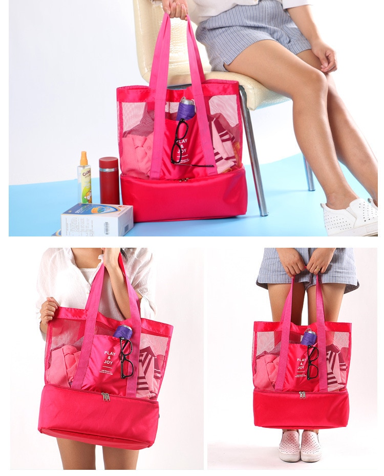 Beach Net Bag with Insulated Bottom Storage Beach Net Bag with Insulated Bottom Storage