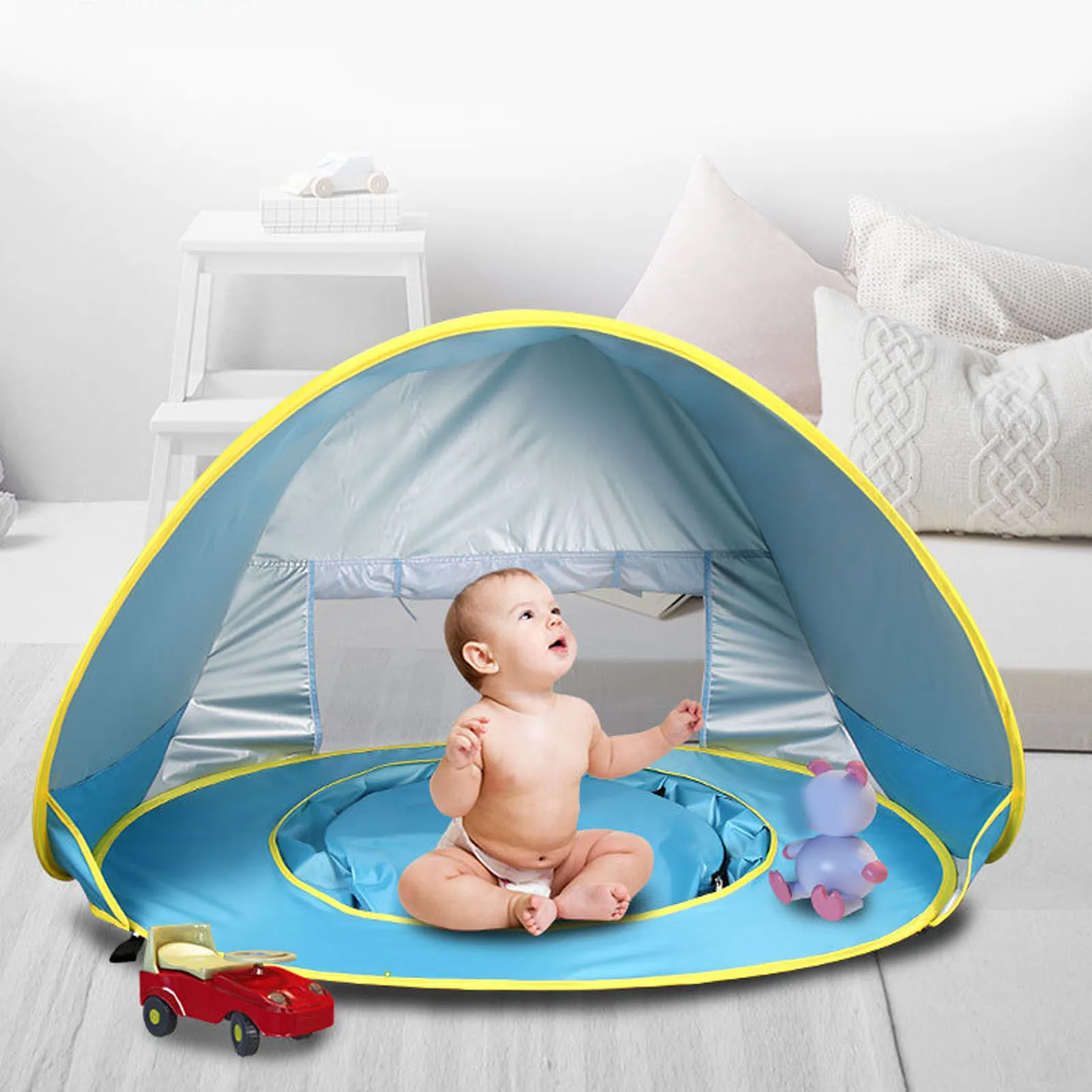 Beach Tent Sun Shelter Up Beach Tent Sun Proof Wind Proof Portable Baby Beach Tent with Pool Storage Bags for Outdoor