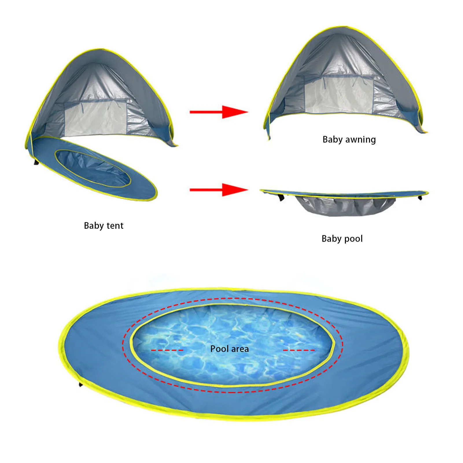 Beach Tent Sun Shelter Up Beach Tent Sun Proof Wind Proof Portable Baby Beach Tent with Pool Storage Bags for Outdoor