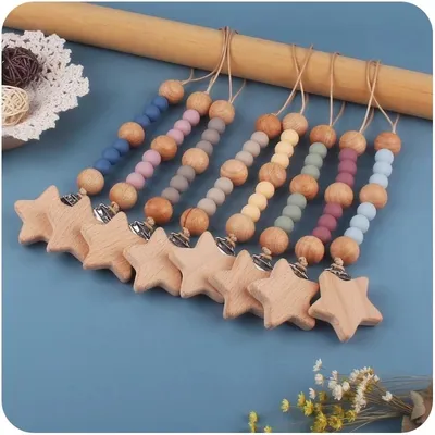 Beaded Wooden Pacifier Clip Strap Beaded Wooden Pacifier Clip Strap