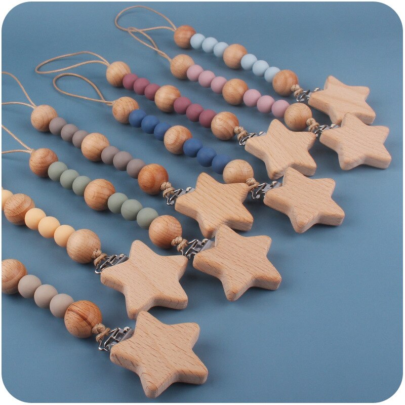 Beaded Wooden Pacifier Clip Strap Beaded Wooden Pacifier Clip Strap