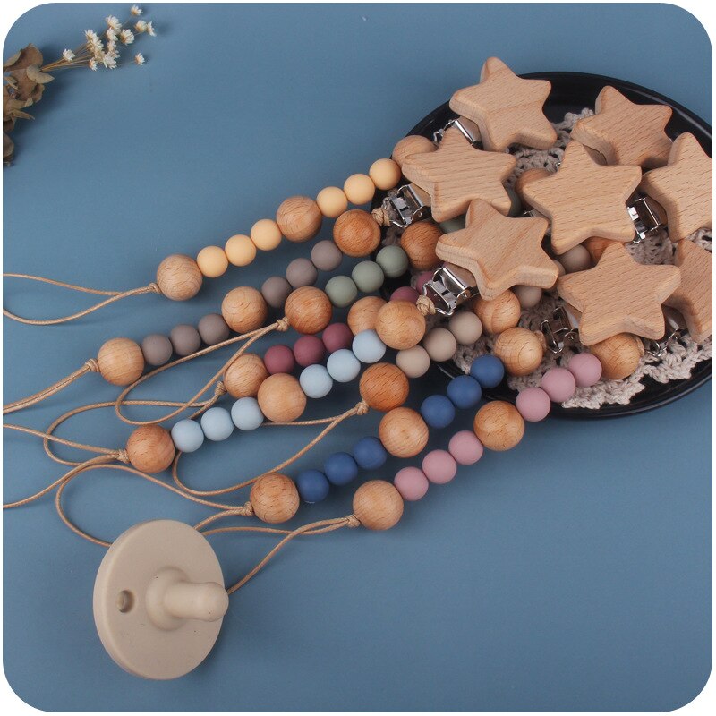 Beaded Wooden Pacifier Clip Strap Beaded Wooden Pacifier Clip Strap