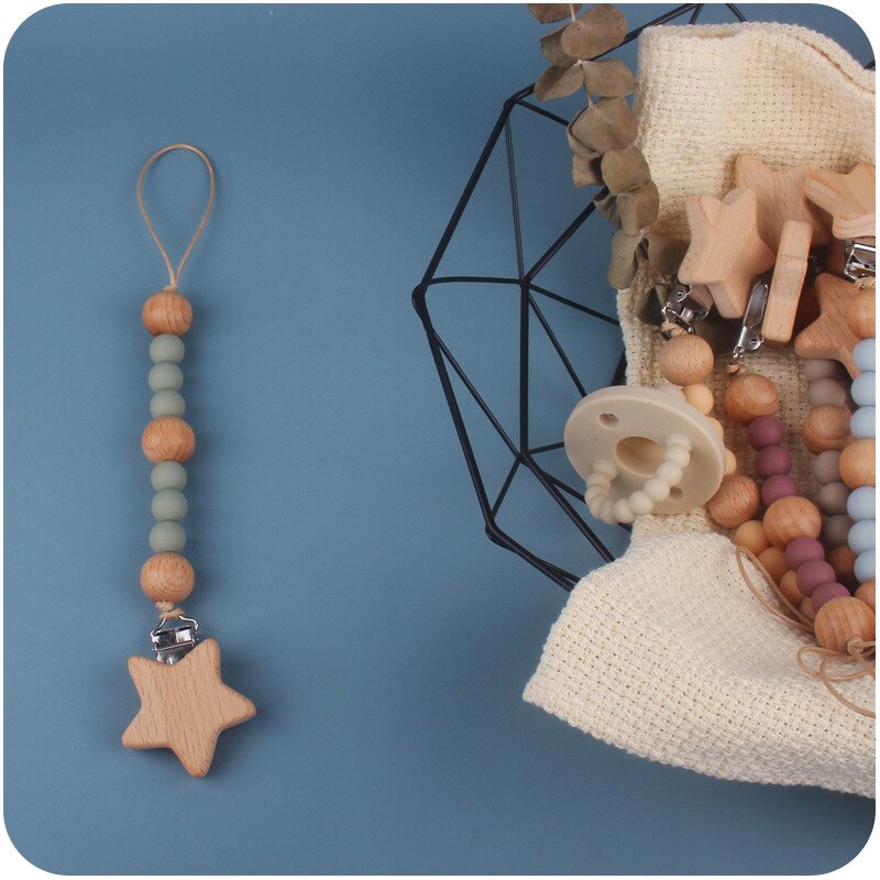 Beaded Wooden Pacifier Clip Strap Beaded Wooden Pacifier Clip Strap