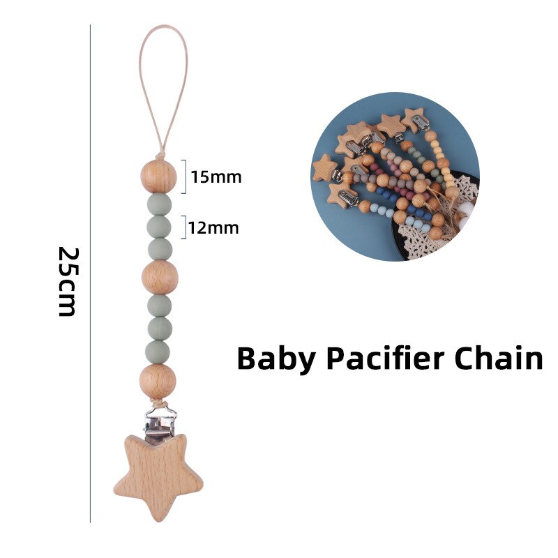 Beaded Wooden Pacifier Clip Strap Beaded Wooden Pacifier Clip Strap