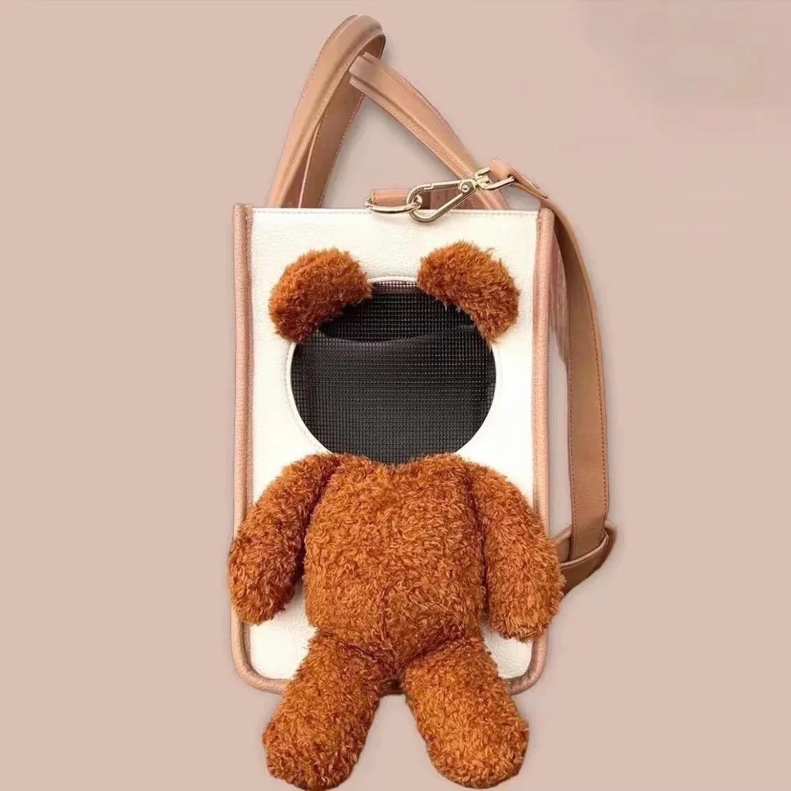 Bear Plush Pet Shoulder Bag For Dogs Cute Large Capacity Outdoor Pet Carrier Out Design Breathable Portable Travel Bag