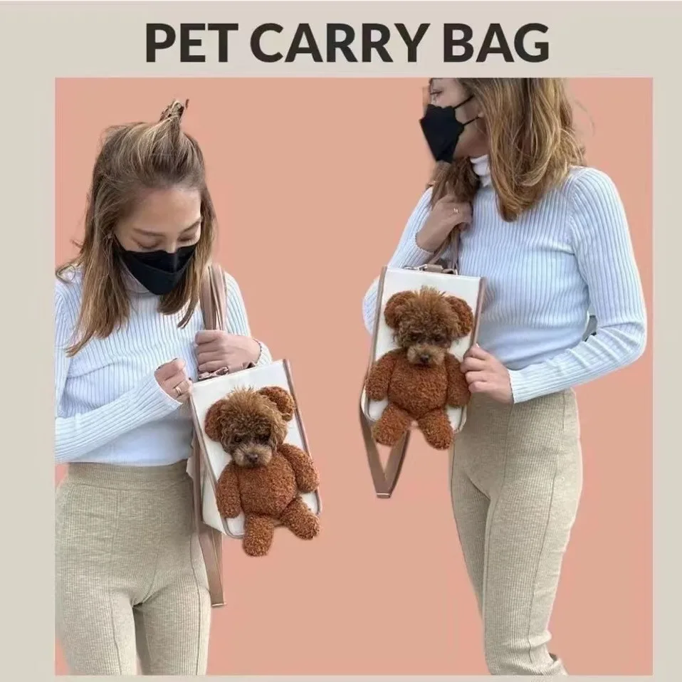Bear Plush Pet Shoulder Bag For Dogs Cute Large Capacity Outdoor Pet Carrier Out Design Breathable Portable Travel Bag