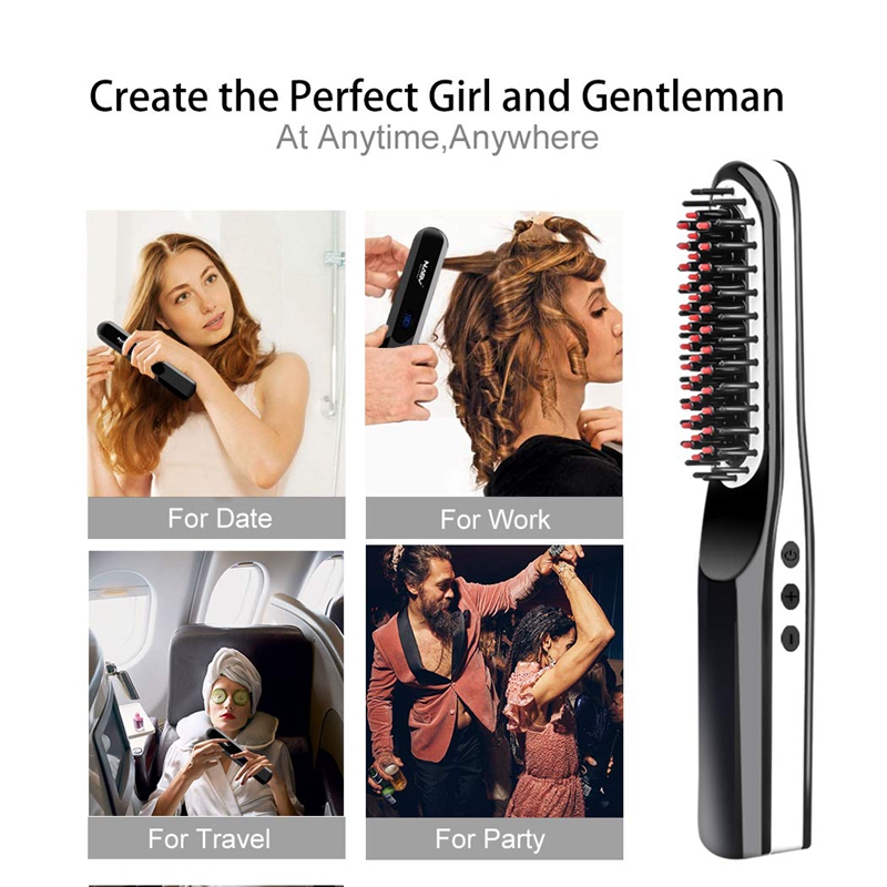 Beard Straightener Brush USB Charging Hair Straightener Comb Wireless Portable Ionic Hair Straightener Brush Comb for