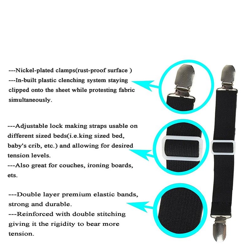 Bed Sheet Grippers Strap Fasteners (4 pcs) Bed Sheet Grippers Strap Fasteners (4 pcs)