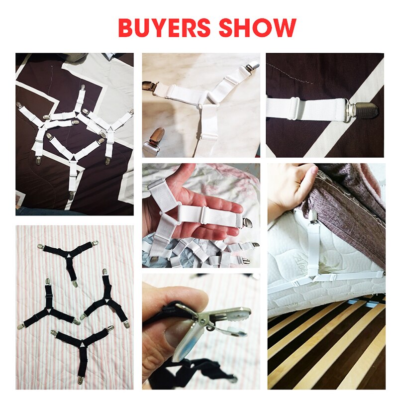 Bed Sheet Straps Elastic Bed Sheet Clips (4Pcs) Bed Sheet Straps Elastic Bed Sheet Clips (4Pcs)
