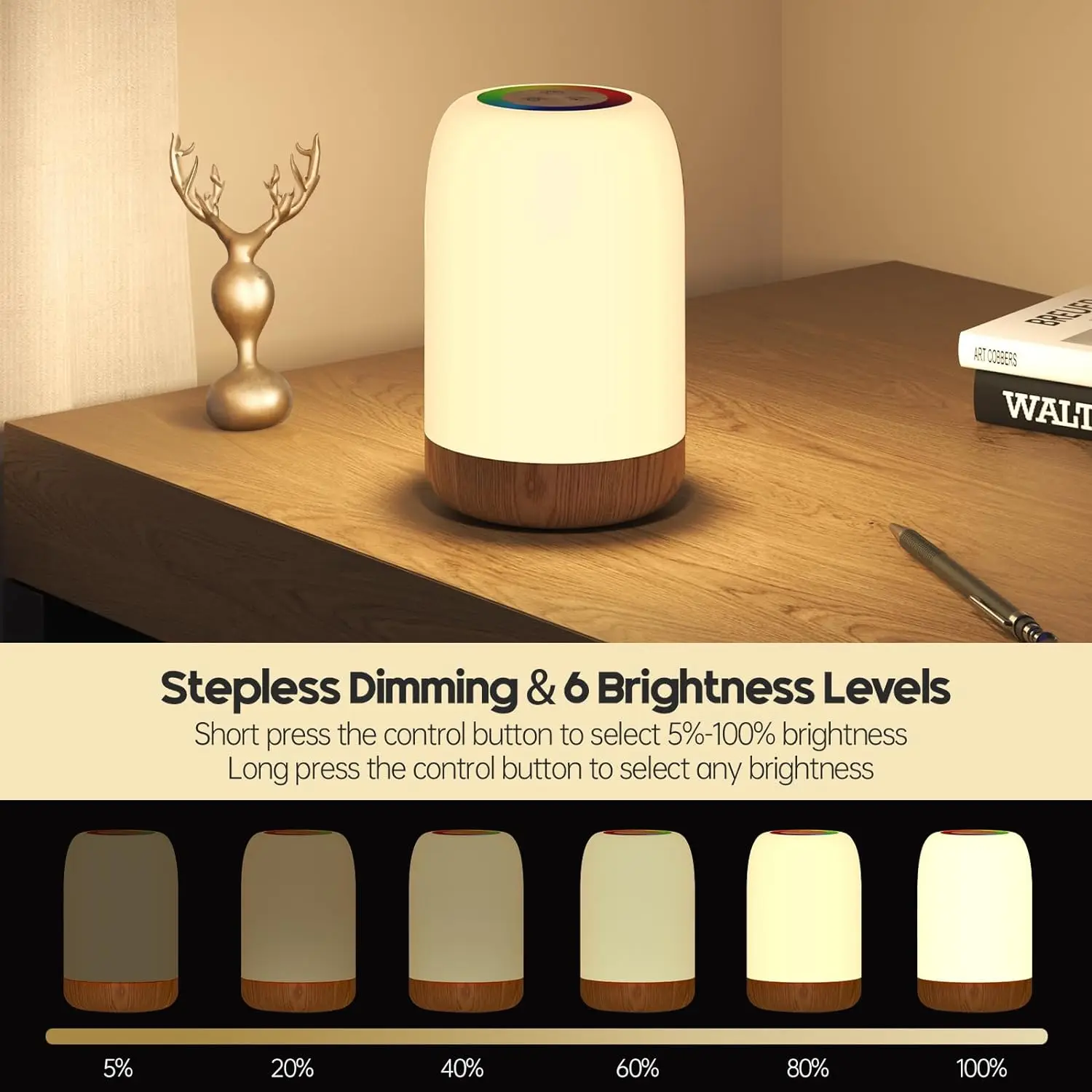 Bedside Lamp Touch Dimmable, 256 RGB And 4 Modes, Color Changing Ambient Night Light, Rechargeable Desk Lamp With Timer