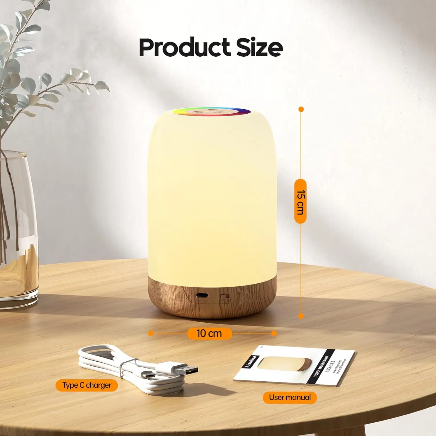 Bedside Lamp Touch Dimmable, 256 RGB And 4 Modes, Color Changing Ambient Night Light, Rechargeable Desk Lamp With Timer