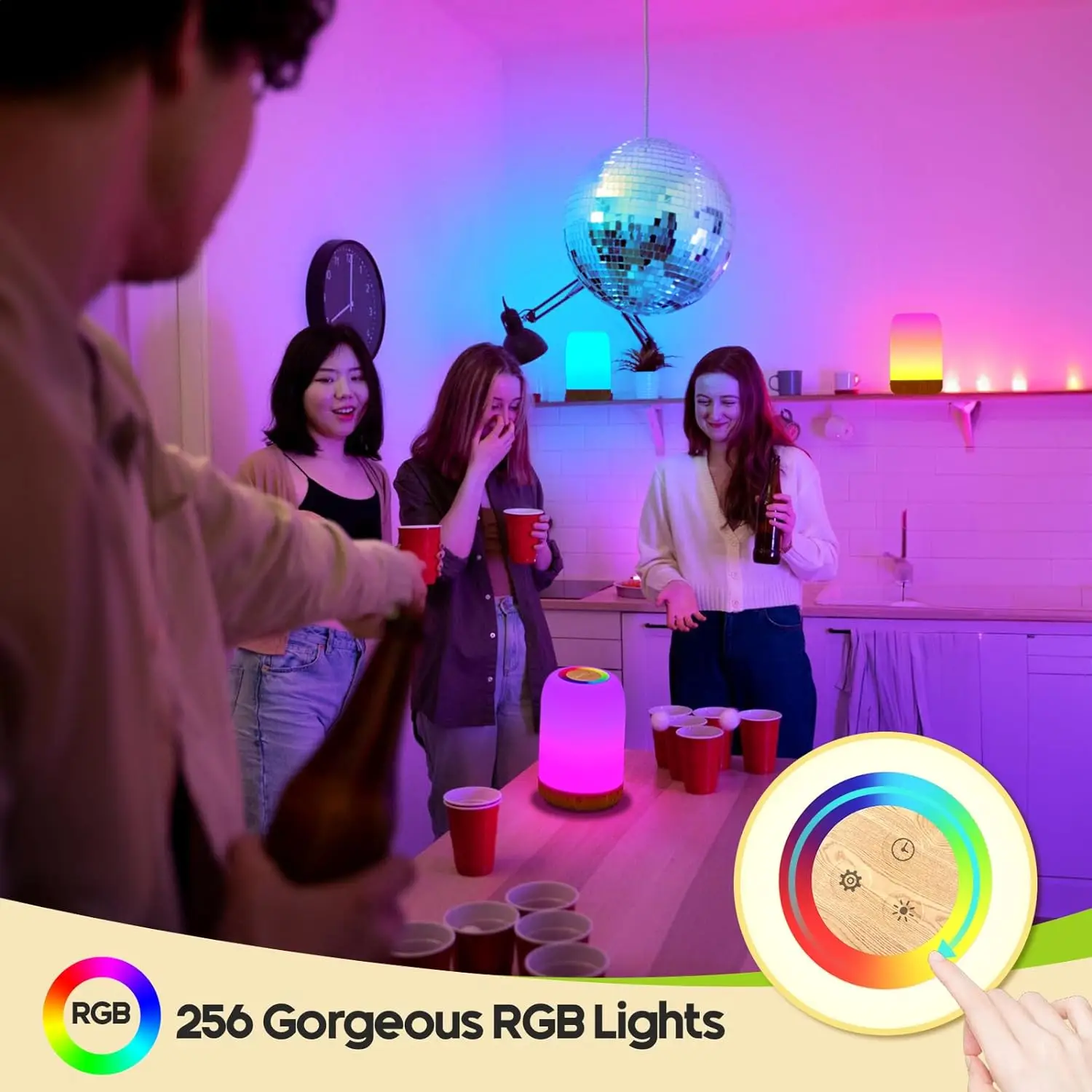 Bedside Lamp Touch Dimmable, 256 RGB And 4 Modes, Color Changing Ambient Night Light, Rechargeable Desk Lamp With Timer