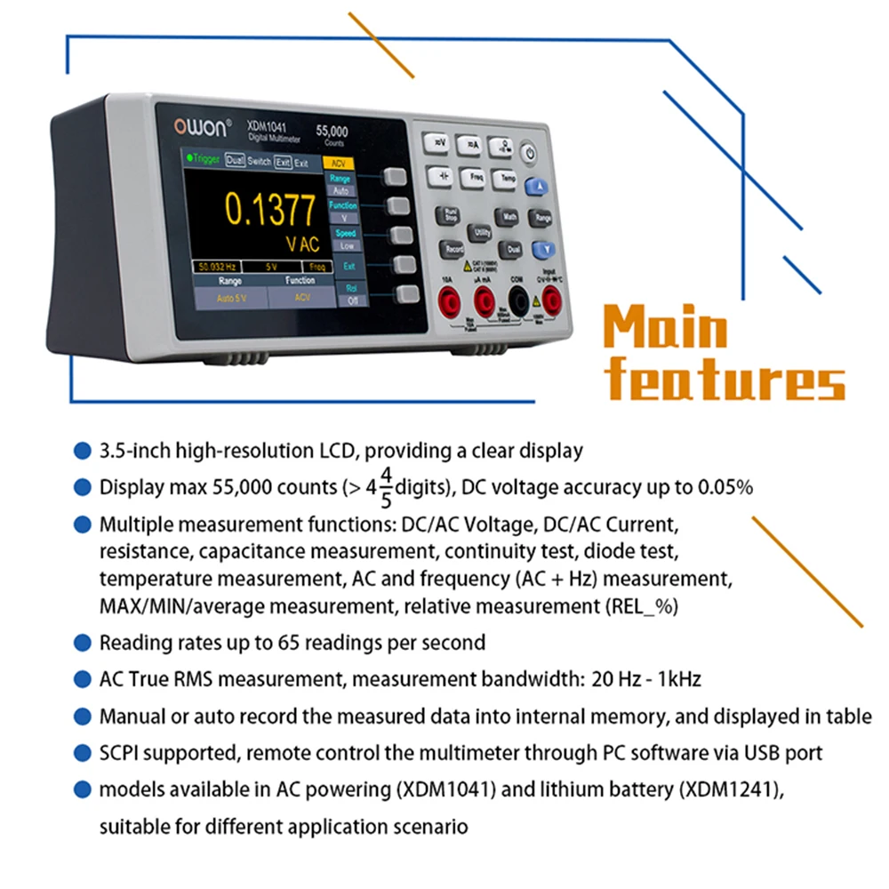 Benchtop Digital Multimeter 55000 Counts True RMS 3.5inch LCD USB DC/AC Current Voltmeter Temperature Tools Benchtop Digital Multimeter 55000 Counts True RMS 3.5inch LCD USB DC/AC Current Voltmeter Temperature Tools