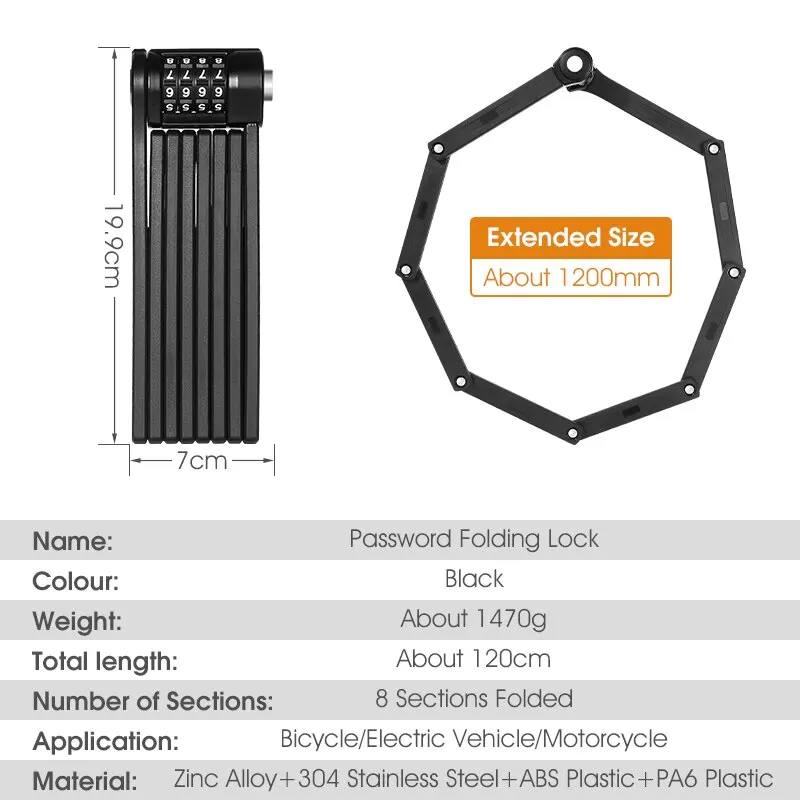 Bicycle Folding Chain Lock Anti Theft Combination Lock Heavy Duty Safety Motorcycle MTB Road Cycling Electric Lock Bicycle Folding Chain Lock Anti Theft Combination Lock Heavy Duty Safety Motorcycle MTB Road Cycling Electric Lock