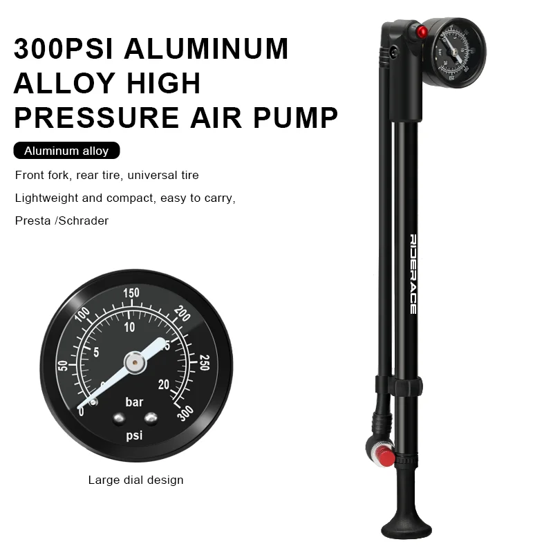 Bicycle Pump With Gauge High-pressure Portable Hand Tire Air Inflator Bike Air Shock Pump For Fork Schrader Presta Bicycle Pump With Gauge High-pressure Portable Hand Tire Air Inflator Bike Air Shock Pump For Fork Schrader Presta