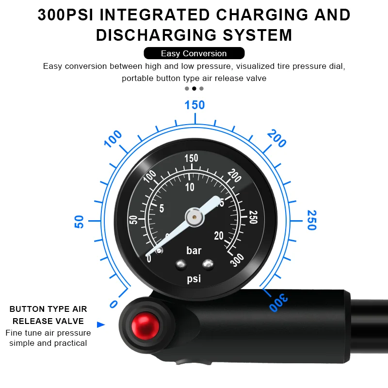 Bicycle Pump With Gauge High-pressure Portable Hand Tire Air Inflator Bike Air Shock Pump For Fork Schrader Presta Bicycle Pump With Gauge High-pressure Portable Hand Tire Air Inflator Bike Air Shock Pump For Fork Schrader Presta