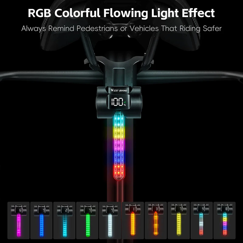 Bicycle Taillight Power Display Intelligent Sensing Navigation Bike Rear Light Type-C Charging LED MTB Bike Light Bicycle Taillight Power Display Intelligent Sensing Navigation Bike Rear Light Type-C Charging LED MTB Bike Light