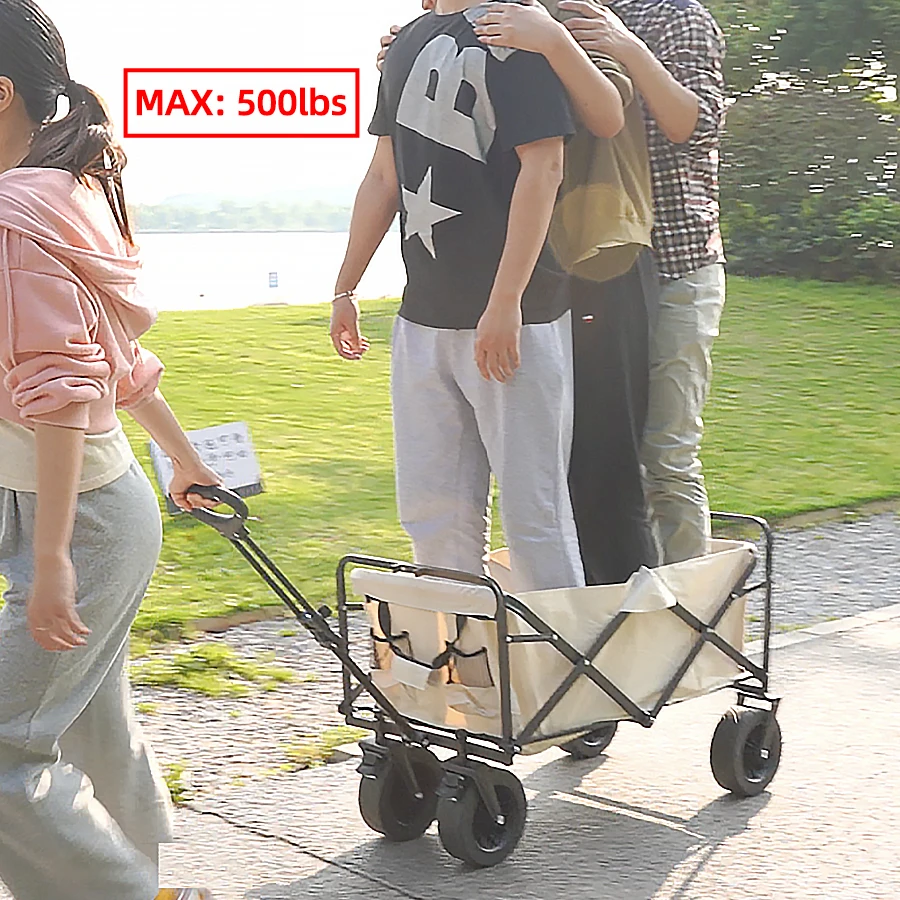 Big Tank Wheels Beach Wagon for Sand 500lbs Large Capacity Foldable Cart Garden Outdoor Picnic Collapse Shopping