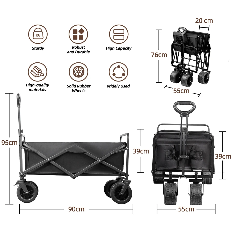Big Tank Wheels Beach Wagon for Sand 500lbs Large Capacity Foldable Cart Garden Outdoor Picnic Collapse Shopping