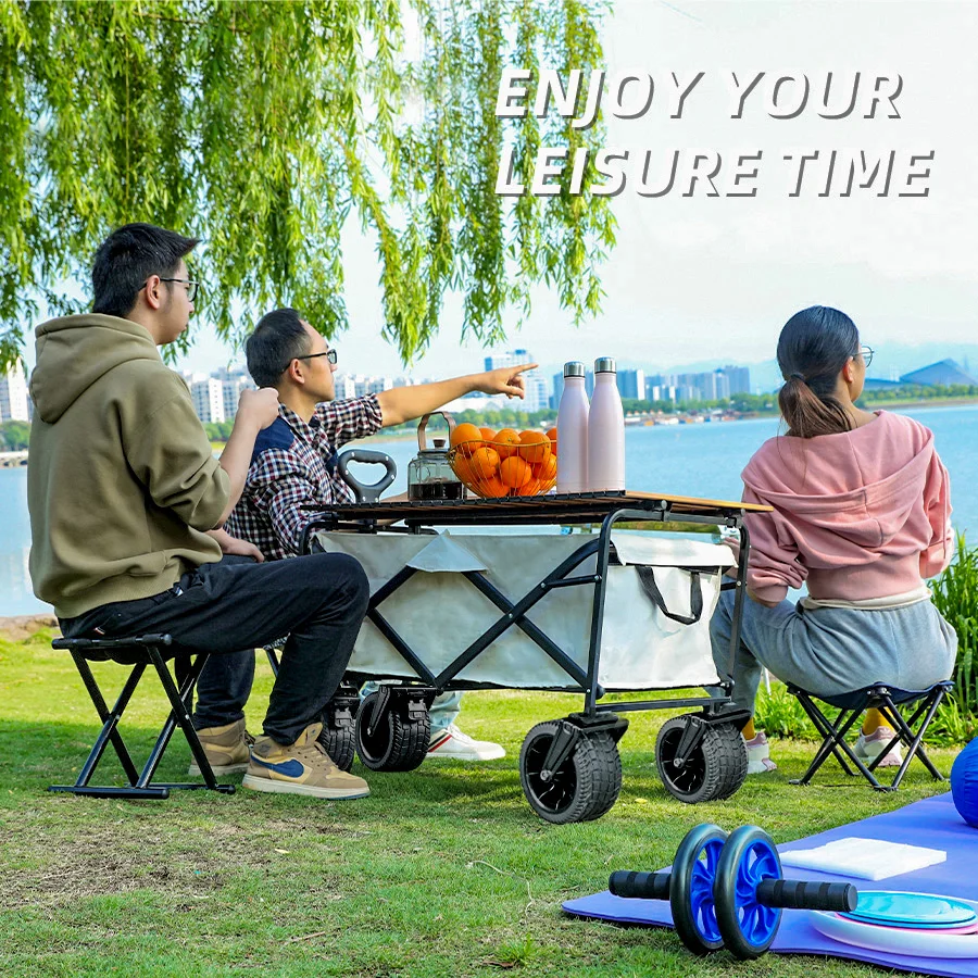 Big Tank Wheels Beach Wagon for Sand 500lbs Large Capacity Foldable Cart Garden Outdoor Picnic Collapse Shopping