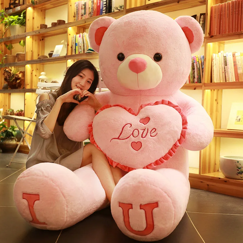 Big Teddy Bear 100cm I LOVE YOU Plush Toy Lovely Huge Stuffed Soft Bear Doll Lover Bear Kids Toys Chrismas Gift For