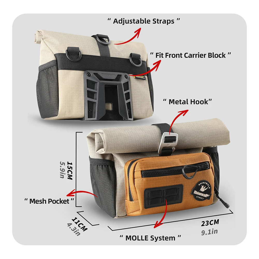 Bike Handlebar Bag 4L Quick Release For Brompton Folding Bike Front Tube Basket Bag With MOLLE System Urban Cycling Bike Handlebar Bag 4L Quick Release For Brompton Folding Bike Front Tube Basket Bag With MOLLE System Urban Cycling
