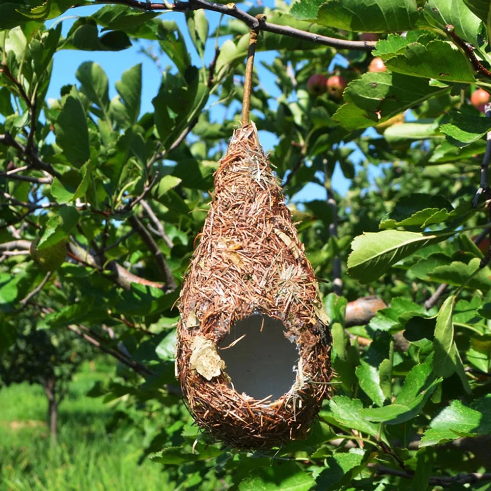 Bird House Natural Grass Hummingbird Bird Nest Fiber Hand-Woven Roosting Nest Bird Hut for Yard Decoration