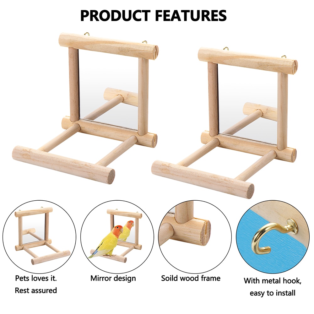 Bird Mirror Pet Wooden Perch