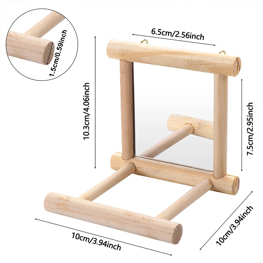 Bird Mirror Pet Wooden Perch