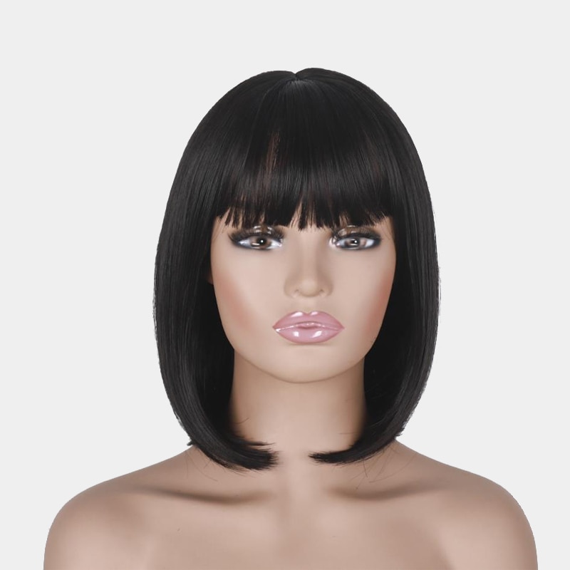 Black Bobo Wigs Women Hair Lace Chemical Fiber Fashion Young Girls Short Straight Bangs
