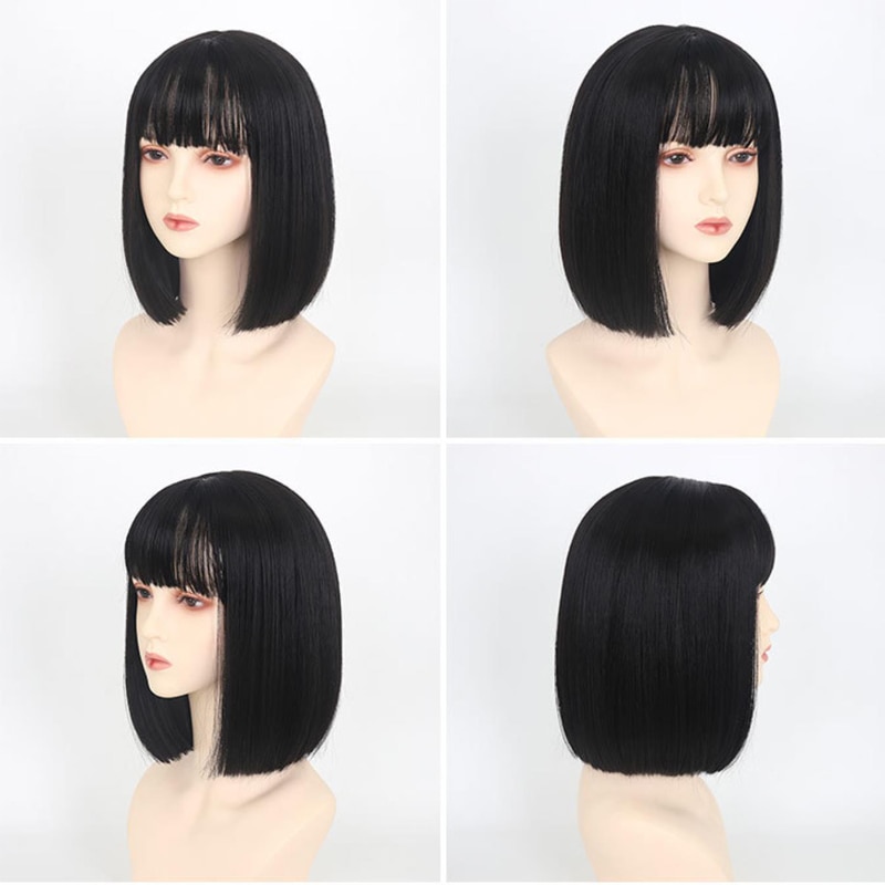 Black Bobo Wigs Women Hair Lace Chemical Fiber Fashion Young Girls Short Straight Bangs