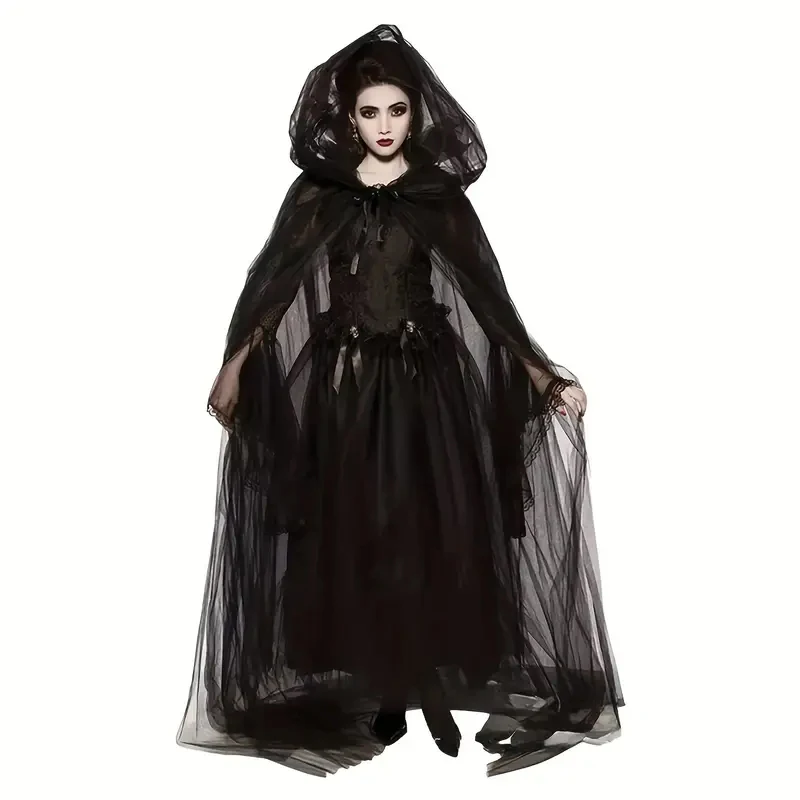 Black Bridal Shawl Witch Vampire Cosplay Cloak Halloween Double Cloak Game Party Costume Props Holiday Dress Up Black Bridal Shawl Witch Vampire Cosplay Cloak Halloween Double Cloak Game Party Costume Props Holiday Dress Up