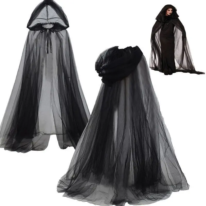 Black Bridal Shawl Witch Vampire Cosplay Cloak Halloween Double Cloak Game Party Costume Props Holiday Dress Up Black Bridal Shawl Witch Vampire Cosplay Cloak Halloween Double Cloak Game Party Costume Props Holiday Dress Up