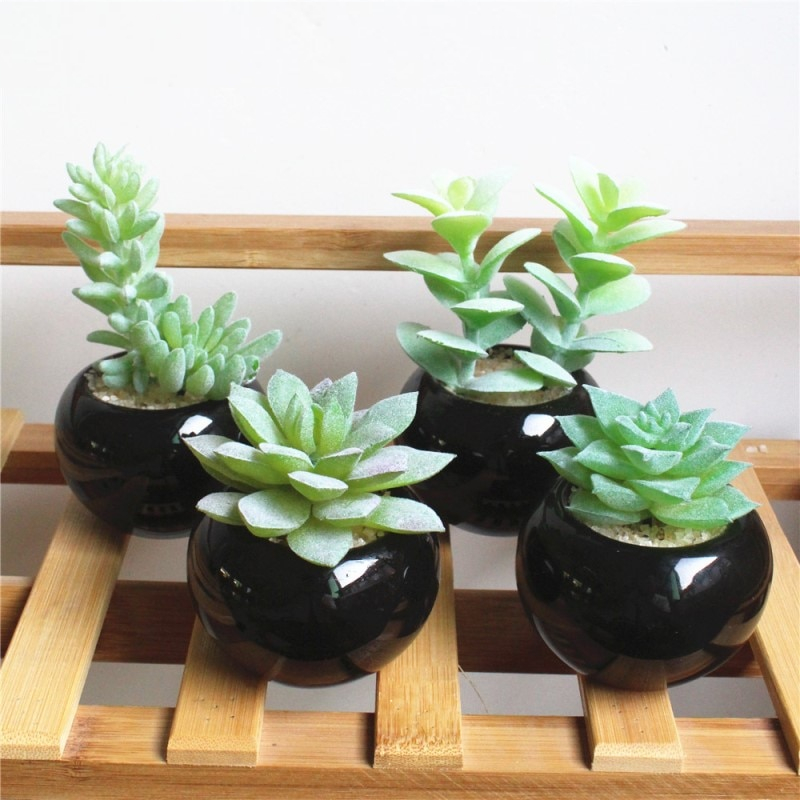 Black Ceramic Fake Succulents in Pot