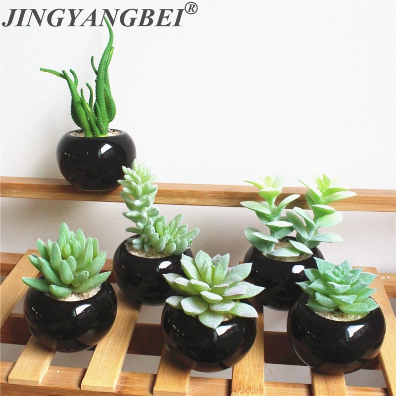Black Ceramic Fake Succulents in Pot
