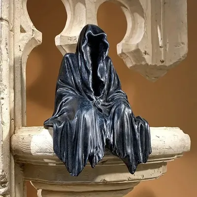 Black Clothes Mysterious Master Ornament Horror Black Robed Night Walker Gothic Sitting Resin Craft Ornament Desktop
