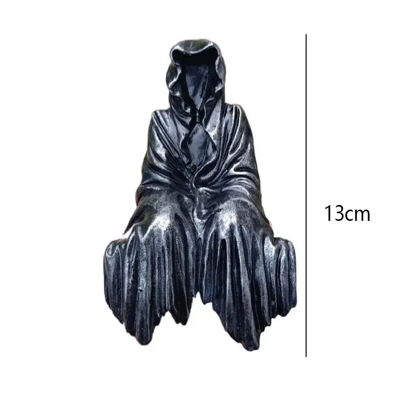Black Clothes Mysterious Master Ornament Horror Black Robed Night Walker Gothic Sitting Resin Craft Ornament Desktop
