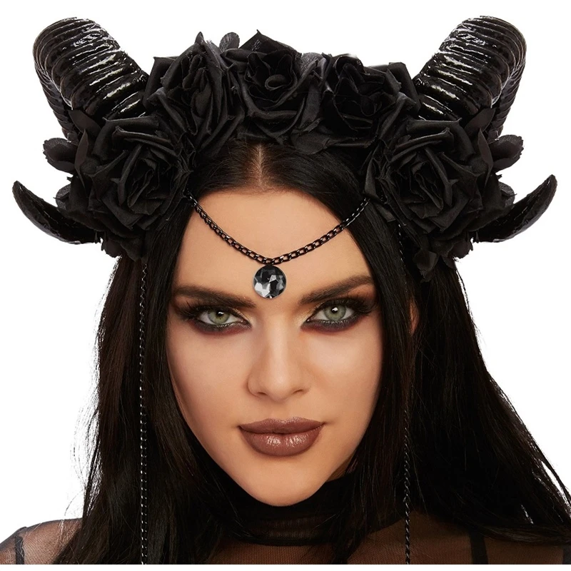 Black Demon Horn Headdress Cosplay Headwear Gothic Animal Sheep Devil Horns Headband Halloween Carnival Party Costume Black Demon Horn Headdress Cosplay Headwear Gothic Animal Sheep Devil Horns Headband Halloween Carnival Party Costume