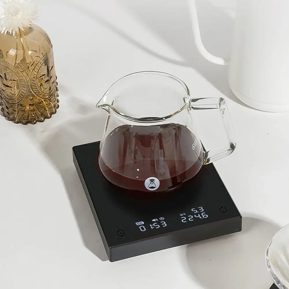 Black Mirror Pour Over Coffee Scale flow rate display Auto Timer digit Kitchen Food scale espresso 0.1g/2kg Black Mirror Pour Over Coffee Scale flow rate display Auto Timer digit Kitchen Food scale espresso 0.1g/2kg