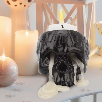 Black Resin Skull Candle Holder Black Resin Skull Candle Holder