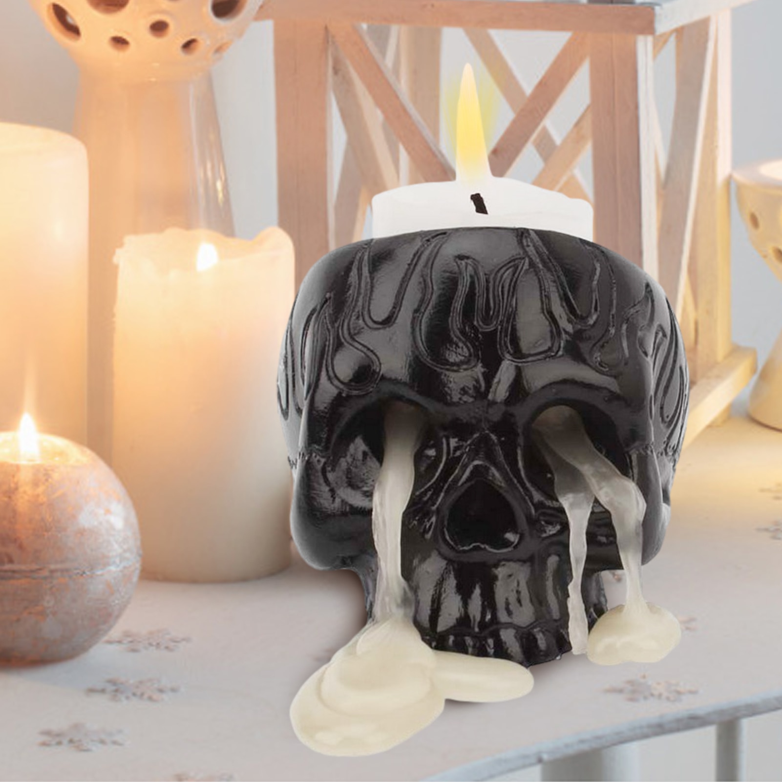 Black Resin Skull Candle Holder Black Resin Skull Candle Holder