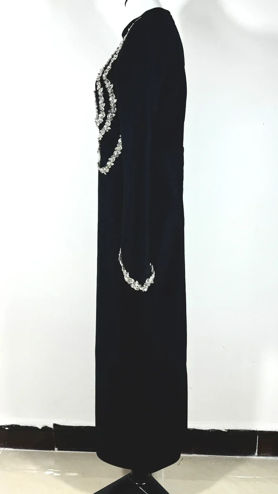 Black Slim and Slim Beaded Long Sleeve Bandage Dress Long Dress Maxi Dresses for Women