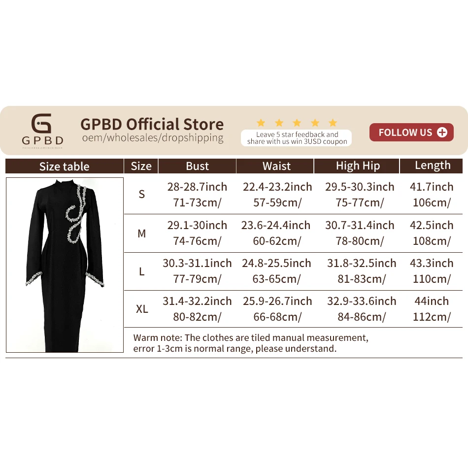 Black Slim and Slim Beaded Long Sleeve Bandage Dress Long Dress Maxi Dresses for Women