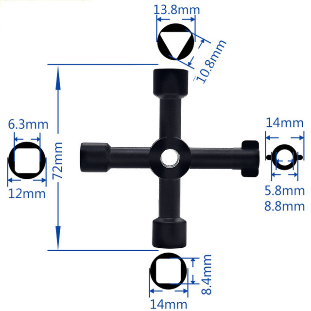 Black Universal Cross Triangle Wrench KEY for Train Electrical Elevator Cabinet Valve Alloy Triangle