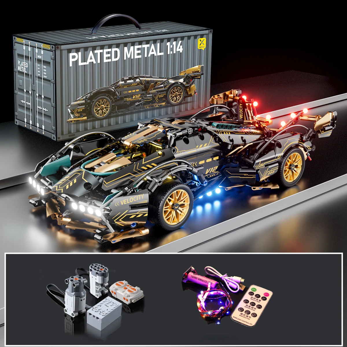 Black V12 Block Roadster RC Tech Racer 1:14DIY Roadster building block assembly Block car toy birthday gift Black V12 Block Roadster RC Tech Racer 1:14DIY Roadster building block assembly Block car toy birthday gift