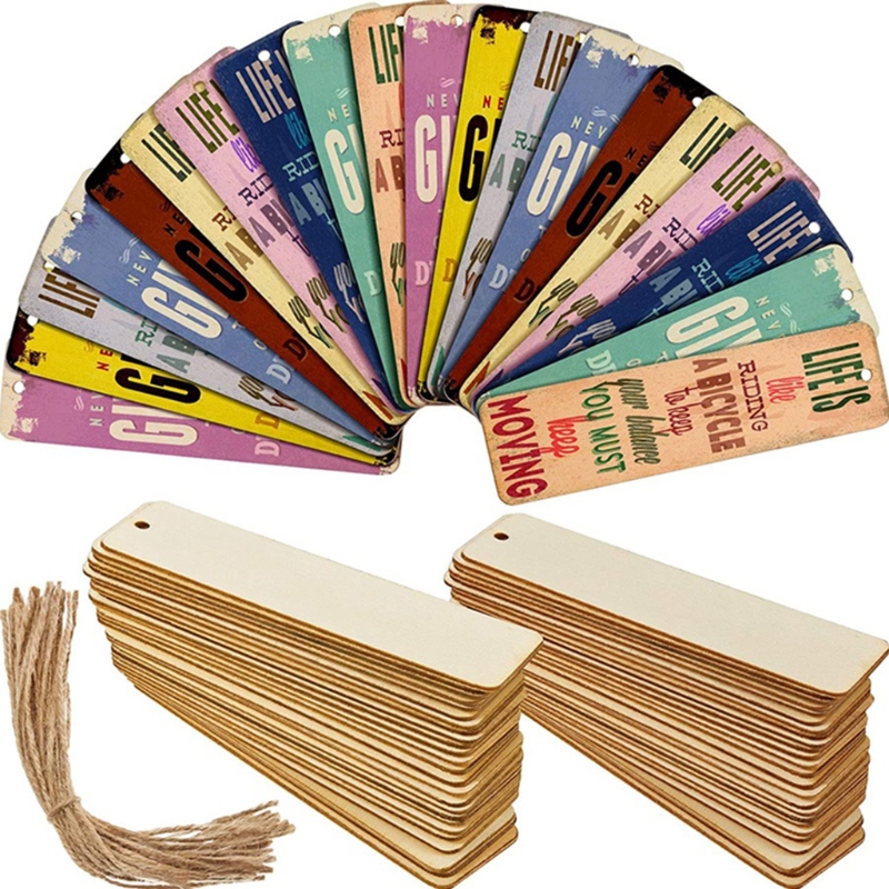 Blank Wood Bookmarks with Rope (36 pcs)