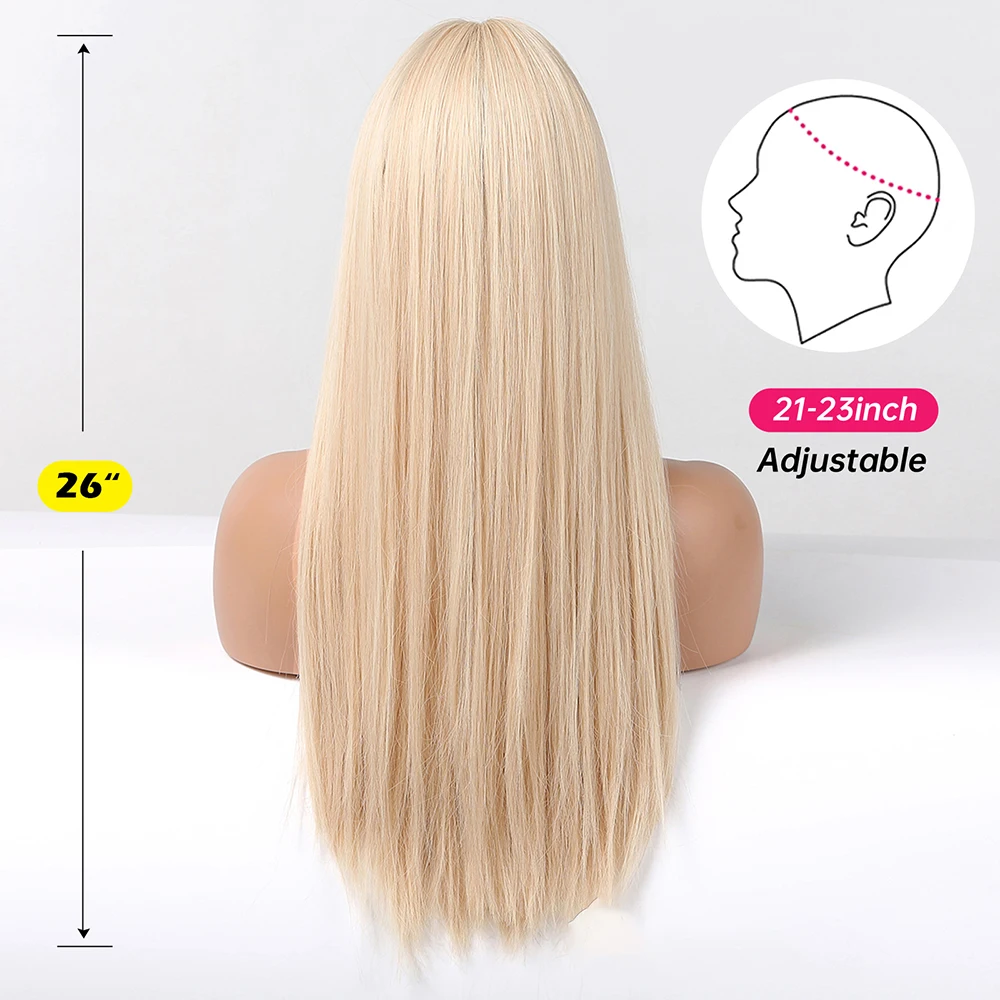Blonde Golden Long Straight Synthetic Wigs with Bangs Beige Lolita Hairs Wig for Women Daily Party Heat Resistant Fiber