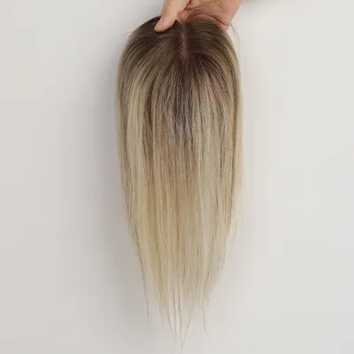Blonde Human Hair Toppers Purple Root Remy Human Toppers Lace Base Hair Extensions Clips in Hair for Women Hairpieces