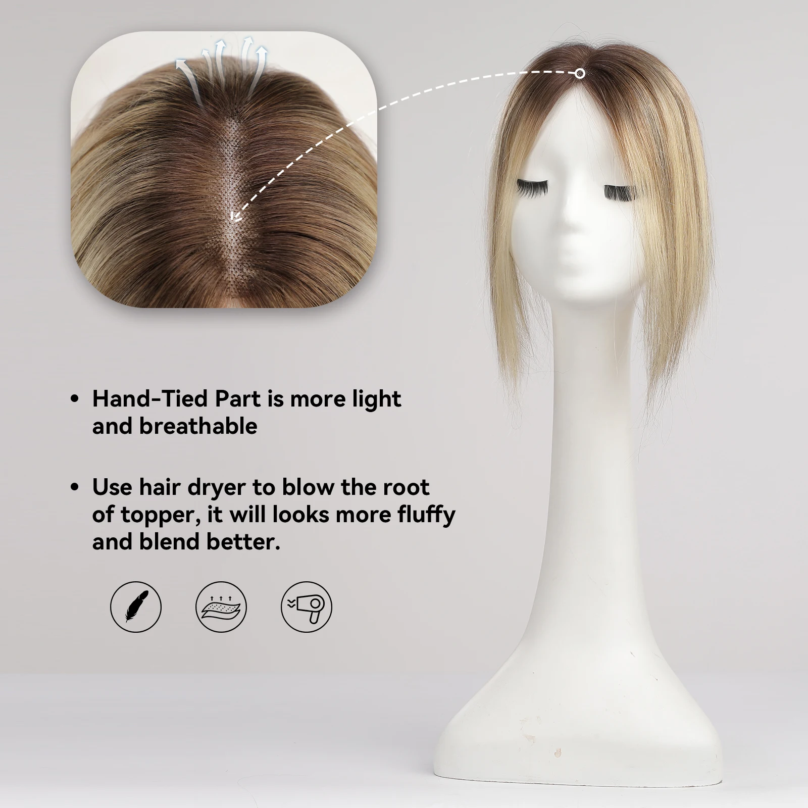 Blonde Human Hair Toppers Purple Root Remy Human Toppers Lace Base Hair Extensions Clips in Hair for Women Hairpieces